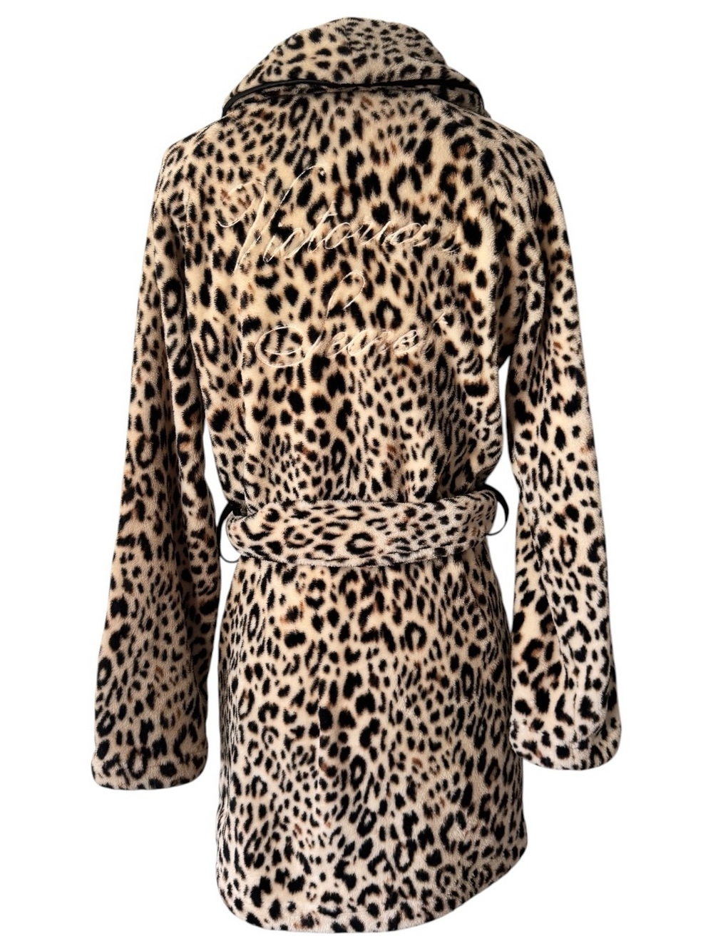 Victoria’s Secret Leopard Plush Short Robe XS/S Belted Logo Mob Wife